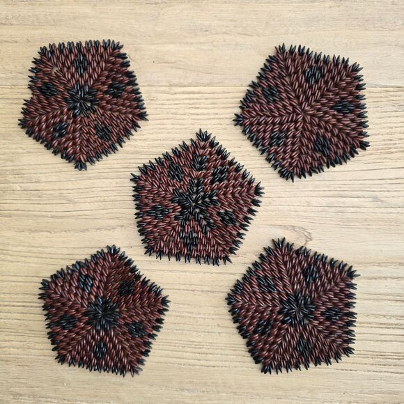 vintage Handcrafted Hawaiian Koa Seed Coasters Set Of 5 - Picture 2 of 16